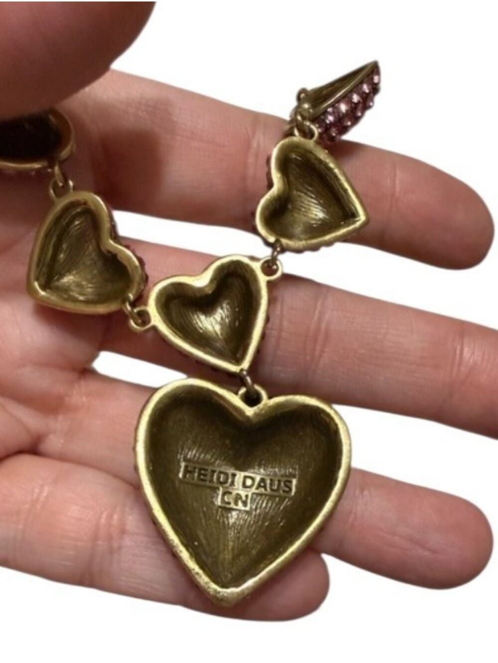 Heidi Daus Cotillion Heart Crystal Station Drop Necklace - Picture 6 of 11